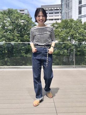 「アイテム（Tシャツ/カットソー、ブラック系）」を使った、canae ueharaさん（レディース・162cm）の春コーディネート