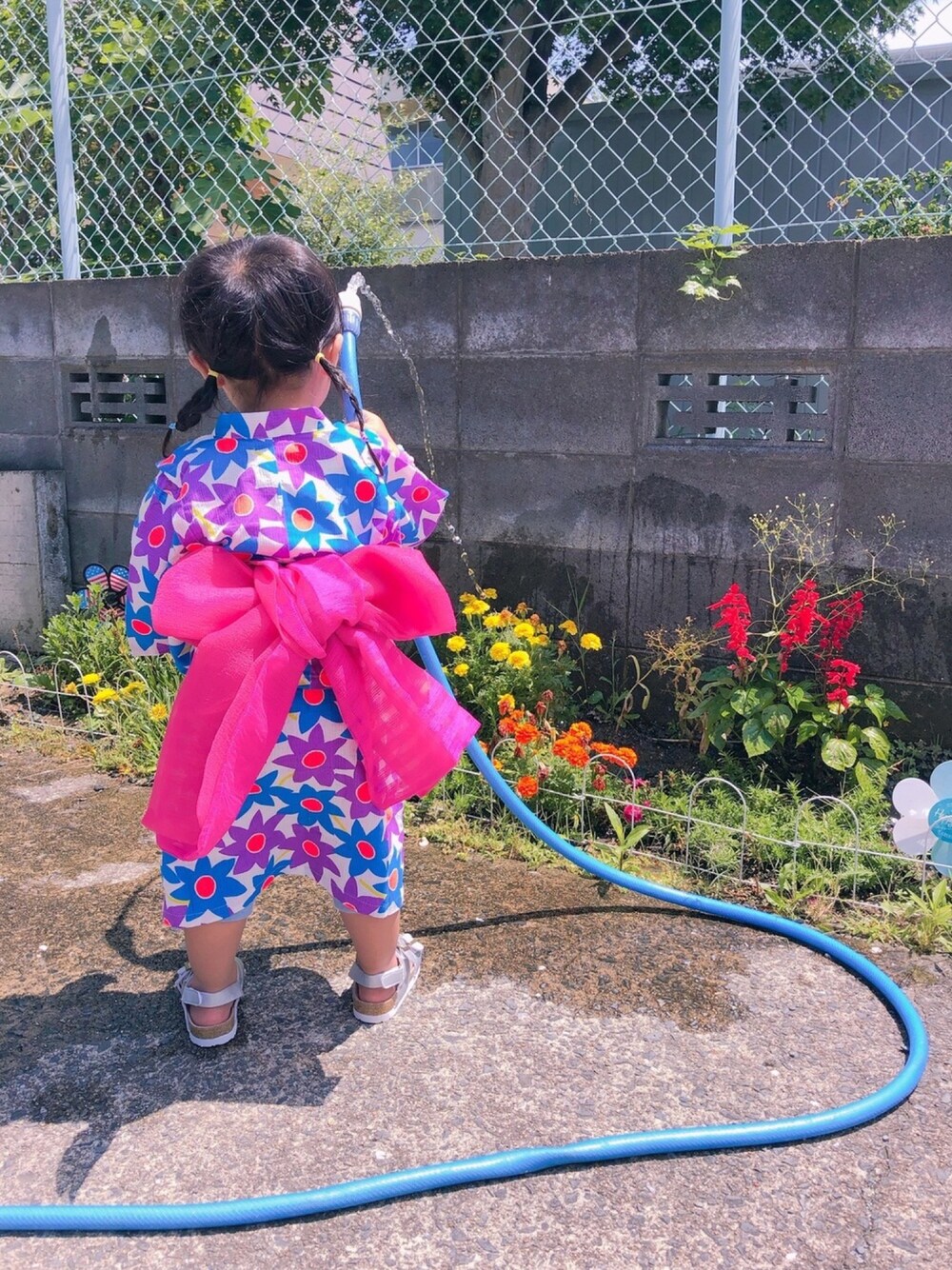 「浴衣、キッズコーデ、夏コーデ、おんなのこ」｜「Caldiaの柄込ＧＩＲＬＳ浴衣セット（浴衣、ブルー系）」を使った、ya-tanさん（レディース・90cm）の夏コーディネートの1枚目の写真