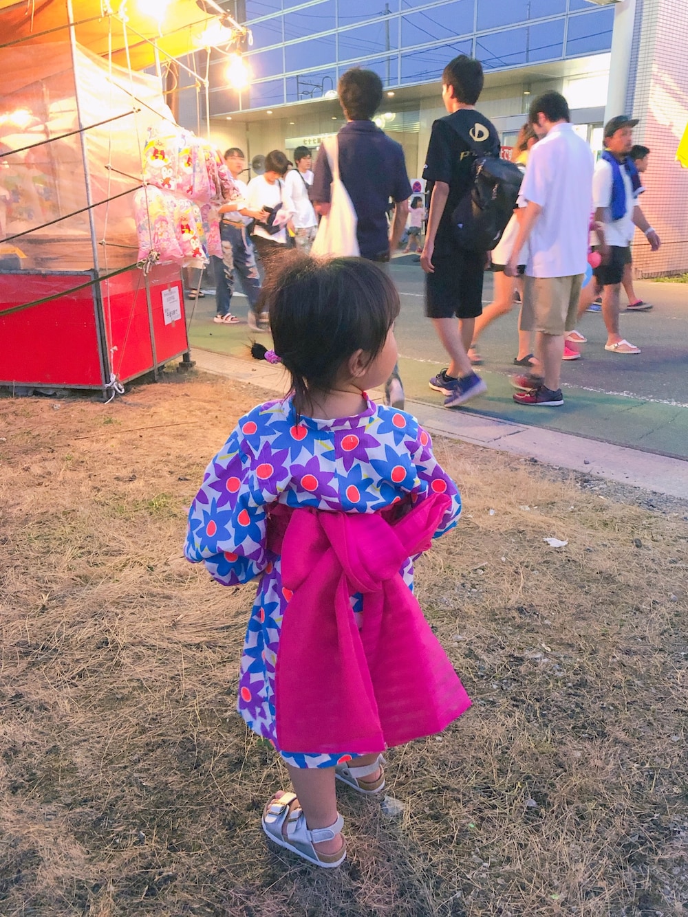 「夏、浴衣、女の子、サンダル、お祭り」｜「Caldiaの柄込ＧＩＲＬＳ浴衣セット（浴衣、ブルー系）」を使った、ya-tanさん（レディース・90cm）の夏コーディネートの1枚目の写真