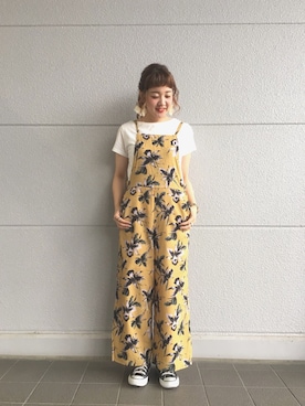 「アイテム（サロペット/オーバーオール、イエロー系）」を使った、Rinaさん（レディース・158cm）の春コーディネート