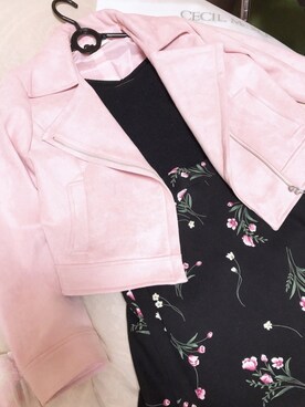 「CECIL McBEE（セシルマクビー）のアイテム（ライダースジャケット）」を使った、Rinaさん（レディース・154cm）の春コーディネート