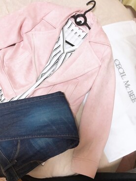 「CECIL McBEE（セシルマクビー）のアイテム（ライダースジャケット）」を使った、Rinaさん（レディース・154cm）の春コーディネート