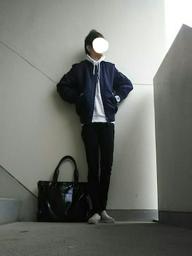 「GU（ジーユー）の（GU）スキニーフィットジーンズ（MEN ⁄ ジーンズ）」を使った、JUNNさん（メンズ・152cm）の冬コーディネート