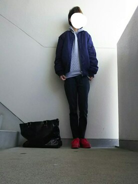 「GU（ジーユー）の（GU）スキニーフィットジーンズ（MEN ⁄ ジーンズ）」を使った、JUNNさん（メンズ・152cm）の冬コーディネート