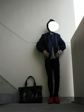 「GU（ジーユー）の（GU）スキニーフィットジーンズ（MEN ⁄ ジーンズ）」を使った、JUNNさん（メンズ・152cm）の冬コーディネート