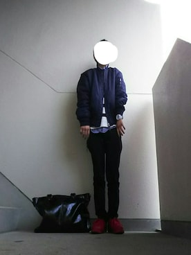 「GU（ジーユー）の（GU）スキニーフィットジーンズ（MEN ⁄ ジーンズ）」を使った、JUNNさん（メンズ・152cm）の冬コーディネート