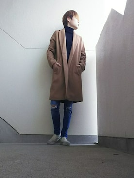 「reca（レカ）のアイテム（チェスターコート）」を使った、JUNNさん（メンズ・160cm）の冬コーディネート