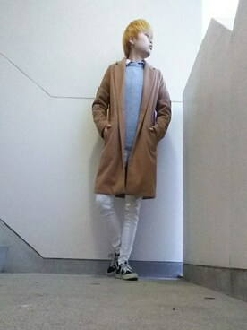 「reca（レカ）のアイテム（チェスターコート）」を使った、JUNNさん（メンズ・160cm）の冬コーディネート