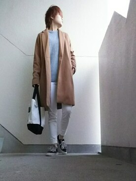 「reca（レカ）のアイテム（チェスターコート）」を使った、JUNNさん（メンズ・160cm）の春コーディネート