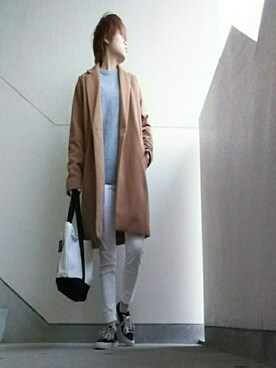 「reca（レカ）のアイテム（チェスターコート）」を使った、JUNNさん（メンズ・160cm）の春コーディネート