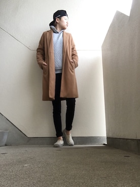 「reca（レカ）のアイテム（チェスターコート）」を使った、JUNNさん（メンズ・155cm）の秋コーディネート