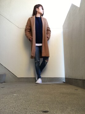 「reca（レカ）のアイテム（チェスターコート）」を使った、JUNNさん（メンズ・155cm）の冬コーディネート