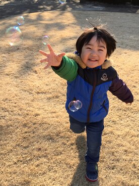 「DOUBLE_B（ダブルビー）のアイテム（ジャケット/アウター）」を使った、あゆむんさん（キッズ・90cm）の春コーディネート