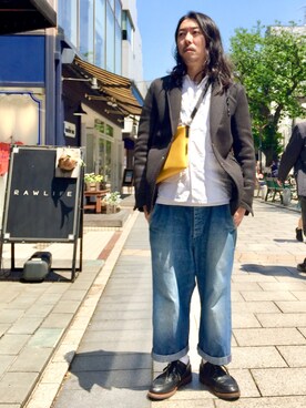 「アイテム（ボディバッグ/ウエストポーチ、イエロー系）」を使った、masaさん（メンズ・166cm）の春コーディネート