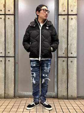 ダウンジャケット コートを使った 伊達メガネ のメンズ人気ファッションコーディネート Wear