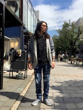 「ARMURE（アルミュール）のARMURE/アルミュール/double-breasted cardigan（カーディガン/ボレロ）」を使った、masaさん（メンズ・166cm）の秋コーディネート