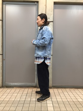 「フランネルシャツ」｜「アイテム（デニムジャケット）」を使った、masaさん（メンズ・166cm）の秋コーディネート
