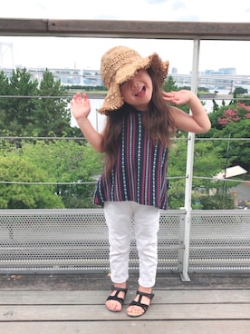 「アイテム（タンクトップ、ブルー系）」を使った、yua1030さん（キッズ・100cm）の夏コーディネート