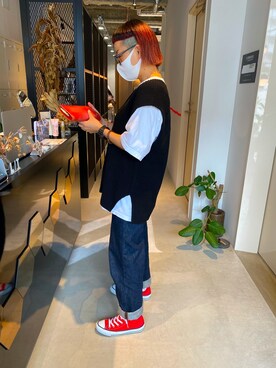 「H&M（エイチ・アンド・エム）のアイテム（ベスト）」を使った、むーつさん（レディース・156cm）の秋コーディネート