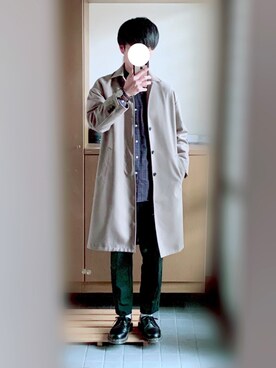 「アイテム（ステンカラーコート）」を使った、At.さん（メンズ・172cm・20代）の冬コーディネート