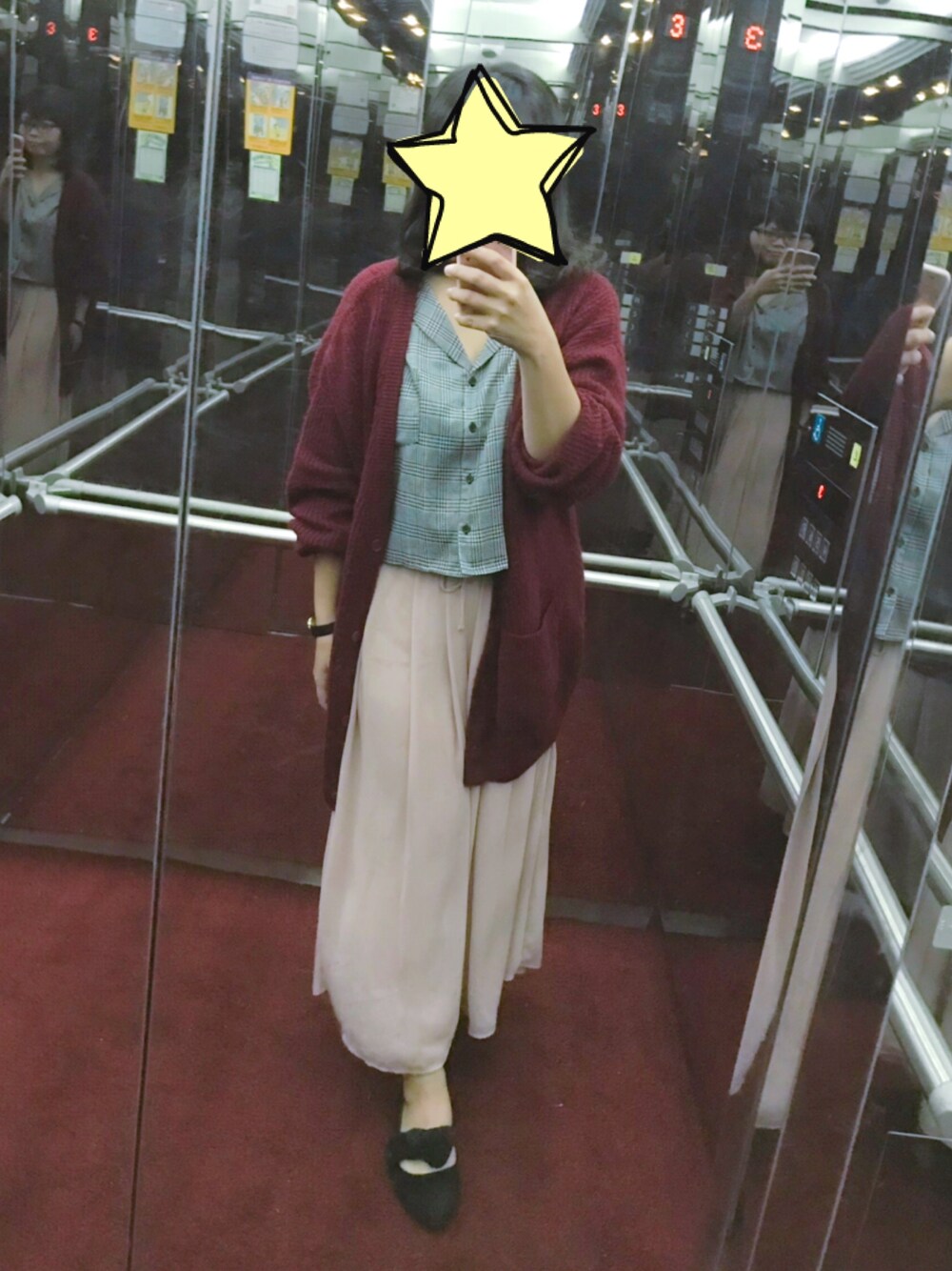 「cardigan、MONKI、culottes、INGNI、merlot、ORiental TRaffic(ORiental TRaffic)、ootd、今日のコーデ、office style、秋のコーデ」｜「MONKIのアイテム（ニット/セーター、レッド系）」を使った、linlinさん（レディース・160cm）の秋コーディネートの1枚目の写真