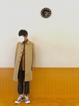「アイテム（ステンカラーコート）」を使った、きよみずさん（メンズ・178cm）の秋コーディネート