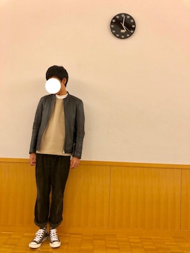 「チャックテイラー」｜「アイテム（ライダースジャケット）」を使った、きよみずさん（メンズ・178cm）の秋コーディネート