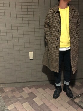 「coen（コーエン）のアイテム（チェスターコート）」を使った、zuuukechanさん（メンズ・172cm）の冬コーディネート