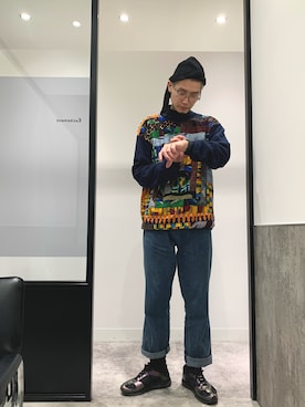 「ADER error（アーダーエラー）のアイテム（帽子）」を使った、嶋津一馬さん（メンズ・183cm）の春コーディネート