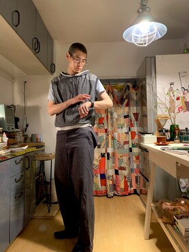 「rag & bone（ラグアンドボーン）のアイテム（トップス）」を使った、嶋津一馬さん（メンズ・183cm）の春コーディネート