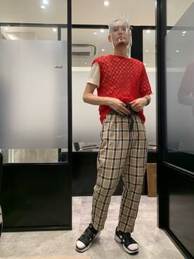「ASTRONOMY（アストロノミー）のアイテム（パンツ）」を使った、嶋津一馬さん（メンズ・183cm）の夏コーディネート