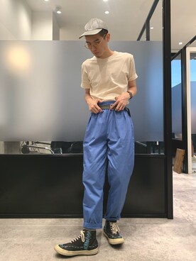 「ASTRONOMY（アストロノミー）のアイテム（パンツ）」を使った、嶋津一馬さん（メンズ・183cm）の夏コーディネート