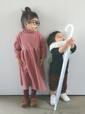 「アイテム（モカシン/デッキシューズ）」を使った、marionさん（キッズ・90cm）の冬コーディネート