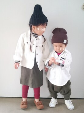 「AZUL by moussy（アズールバイマウジー）のアイテム（ワンピース/ドレス）」を使った、marionさん（キッズ・90cm）の冬コーディネート