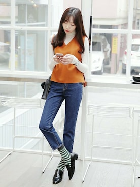 「DHOLIC（ディーホリック）のアイテム（ベスト）」を使った、ディーホリックさん（レディース・168cm）の冬コーディネート