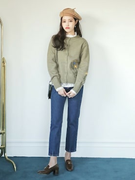 「アイテム（ハンチング/ベレー帽、ベージュ系）」を使った、ディーホリックさん（レディース・165cm）の冬コーディネート