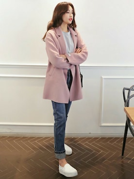 「アイテム（テーラードジャケット、ピンク系）」を使った、ディーホリックさん（レディース・165cm）の冬コーディネート