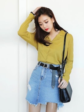 「DHOLIC（ディーホリック）のアイテム（デニムスカート）」を使った、ディーホリックさん（レディース・166cm）の冬コーディネート