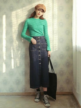 「DHOLIC（ディーホリック）のアイテム（デニムスカート）」を使った、ディーホリックさん（レディース・166cm）の冬コーディネート