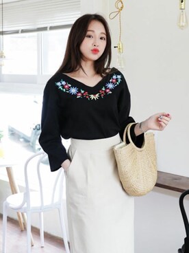 「DHOLIC（ディーホリック）の新作10％OFF（Tシャツ/カットソー）」を使った、ディーホリックさん（レディース・165cm）の春コーディネート