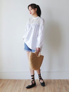 「DHOLIC（ディーホリック）のアイテム（かごバッグ）」を使った、ディーホリックさん（レディース・169cm）の春コーディネート