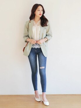 「DHOLIC（ディーホリック）の新作10％OFF（Tシャツ/カットソー）」を使った、ディーホリックさん（レディース・165cm）の春コーディネート