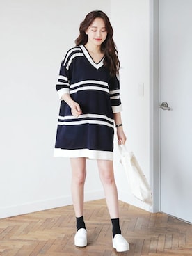 「DHOLIC（ディーホリック）の新作10％OFF（Tシャツ/カットソー）」を使った、ディーホリックさん（レディース・165cm）の春コーディネート