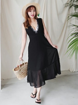 「Vネック」｜ディーホリックさん（レディース・163cm）の春コーディネート