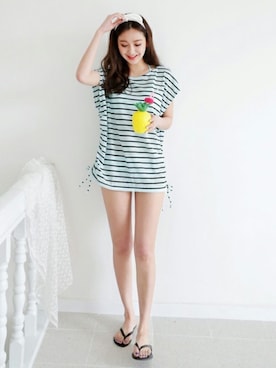 「アイテム（水着/着物・浴衣、ブルー系）」を使った、ディーホリックさん（レディース・169cm）の春コーディネート