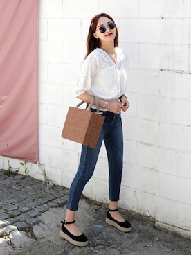 「DHOLIC（ディーホリック）のアイテム（トートバッグ）」を使った、ディーホリックさん（レディース・165cm）の春コーディネート