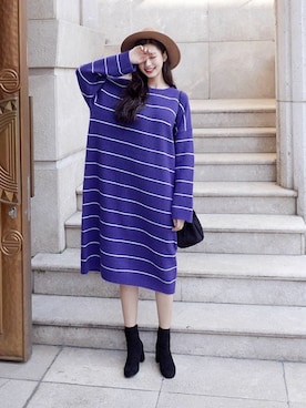 「アイテム（ワンピース/ドレス、パープル系）」を使った、ディーホリックさん（レディース・163cm）の秋コーディネート