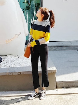 「DHOLIC（ディーホリック）の新作10％OFF（Tシャツ/カットソー）」を使った、ディーホリックさん（レディース・165cm）の秋コーディネート