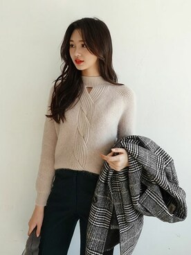 「デザイントップス」｜「アイテム（その他アウター）」を使った、ディーホリックさん（レディース・163cm）の冬コーディネート