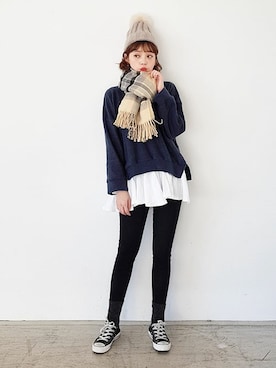 「DHOLIC（ディーホリック）の新作10％OFF（Tシャツ/カットソー）」を使った、ディーホリックさん（レディース・165cm）の冬コーディネート